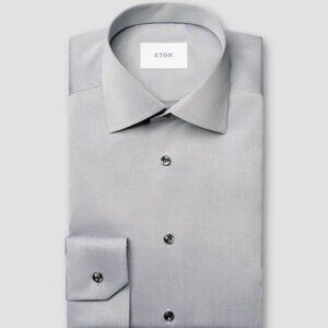 NWT Eton Men's Signature Twill Button-Down Shirt - Grey